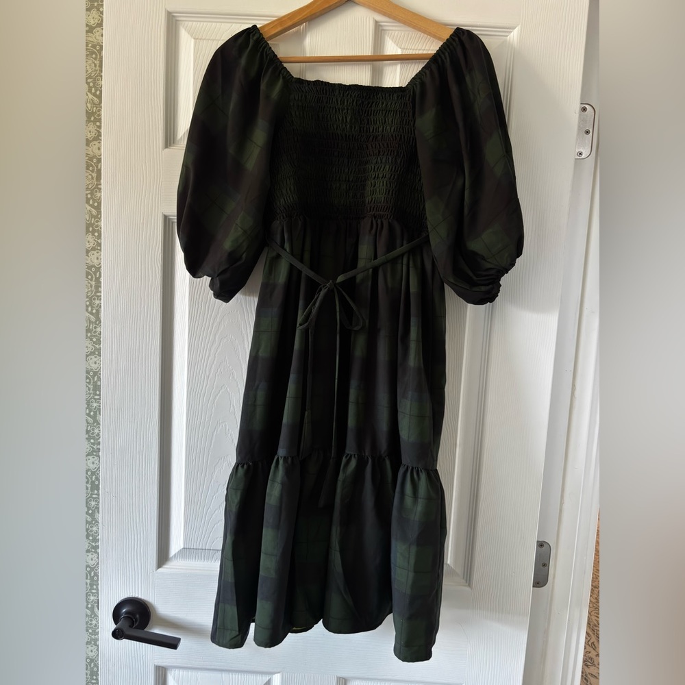 Albion Green and Black Tiered Sundress with Puff Sleeves - Picture 3 of 4